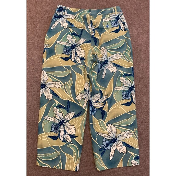 Tommy Bahama Pants Womens 6 Silk Floral Wide Leg Capri Tropical Cropped Green - Picture 2 of 7